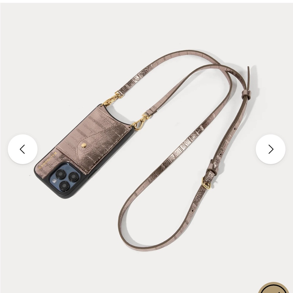 DONNA Bandolier
Crossbody iPhone Case in Metallic Taupe/Gold